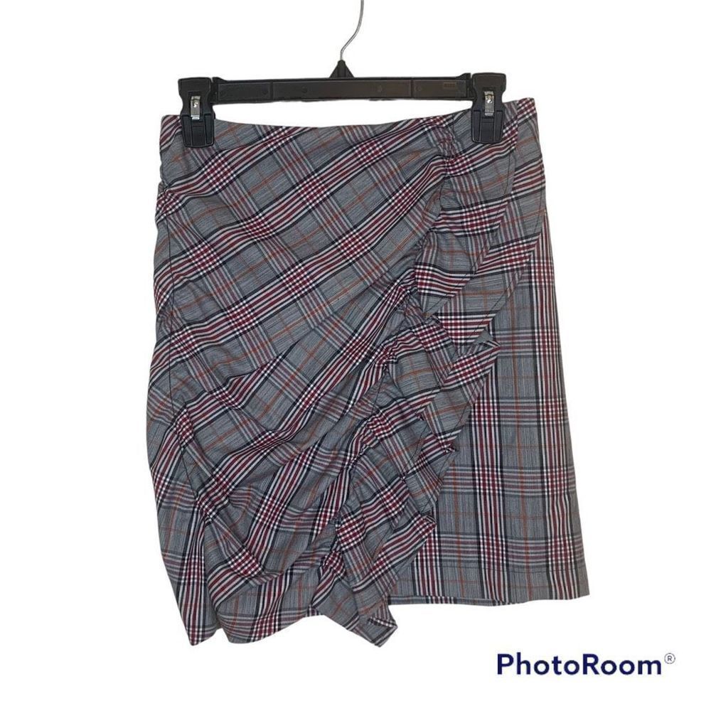 Birgitte Herskind Women's Prince of Wales Check Ruffled Tulip Skirt Gray Size 34